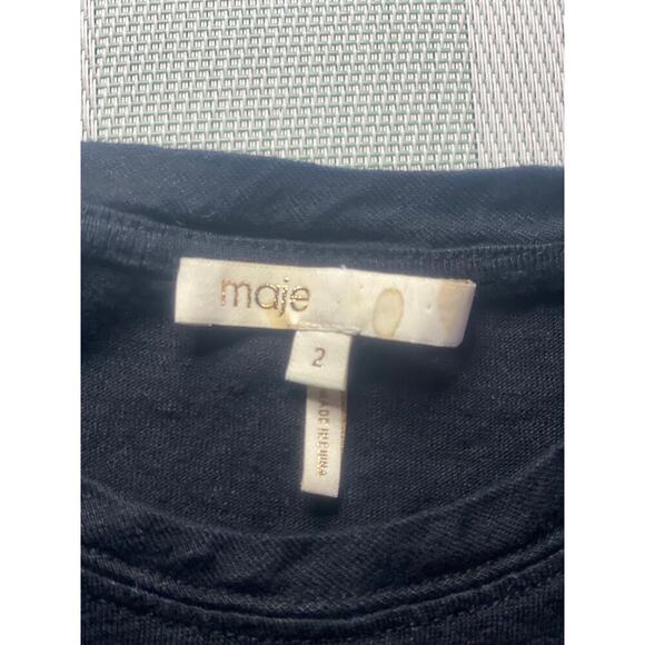 Maje Black 100% Linen Trinite Embroidered Top Size 2 - Picture 3 of 4